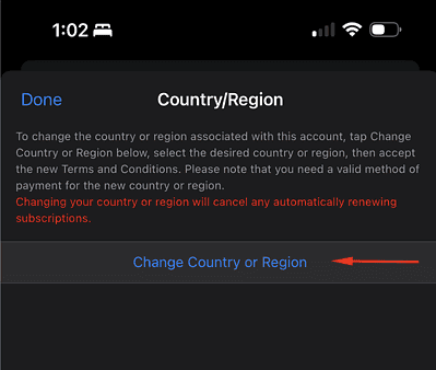App Store Region or Country change