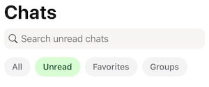 The chat categories in WhatsApp