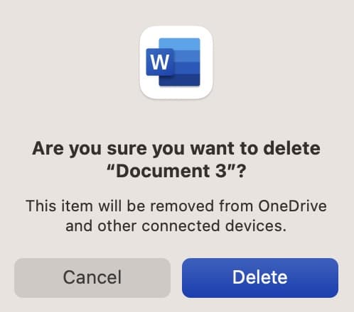 Delete a document in Microsoft Word confirmation window
