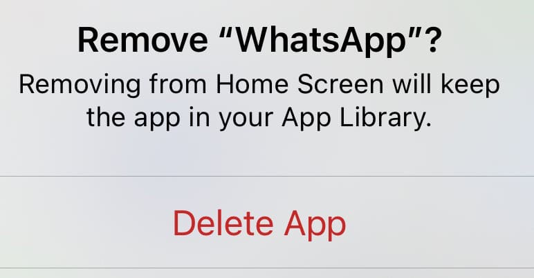 delete whatsapp via the pop up window