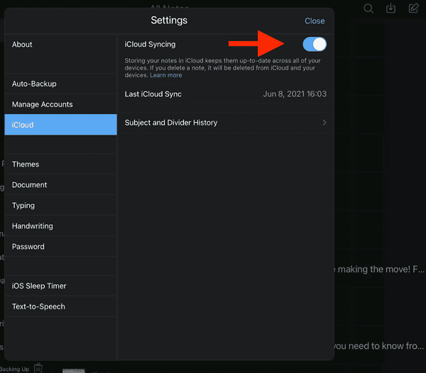 Disable iCloud Sync