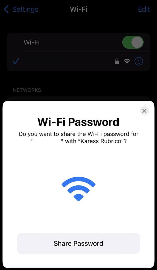 Share Wi-Fi password to another Apple device