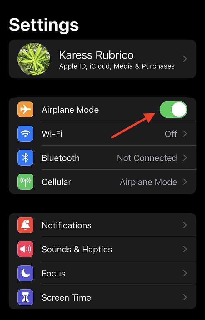 Change network settings Airplane mode