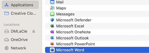 search for microsoft word in your finder applications
