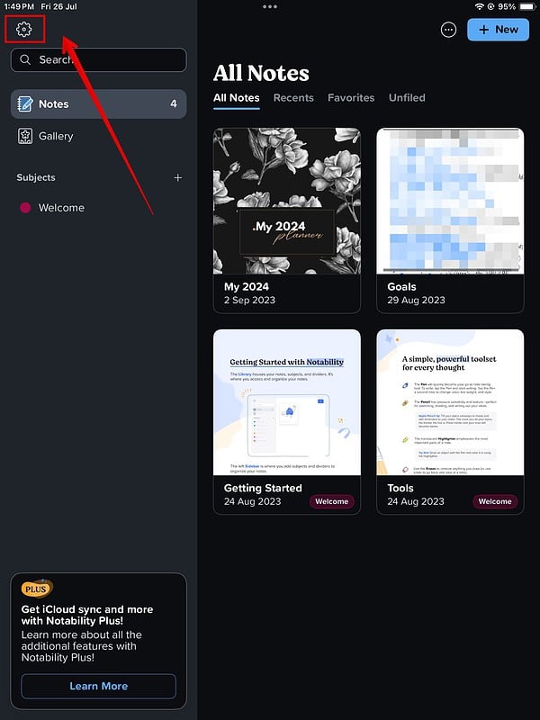 Open Notability Settings