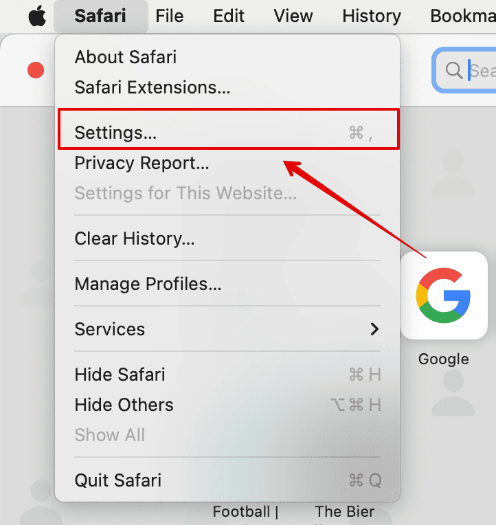 Open safari settings