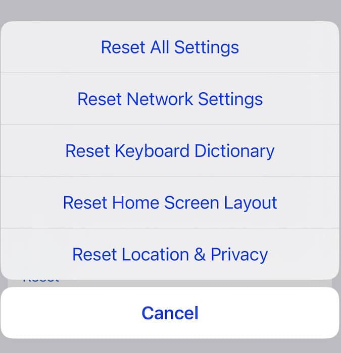 The Reset Network Settings tab on an iPhone
