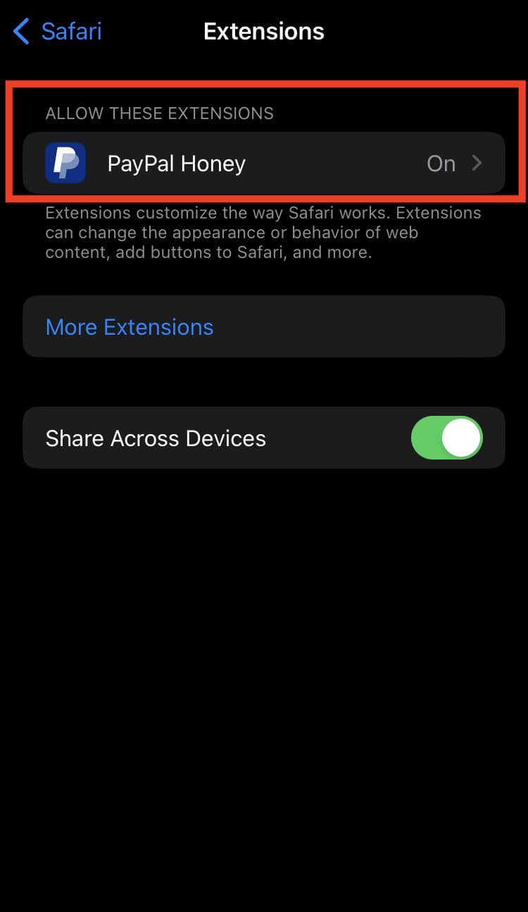 how to turn off Safari Extensions