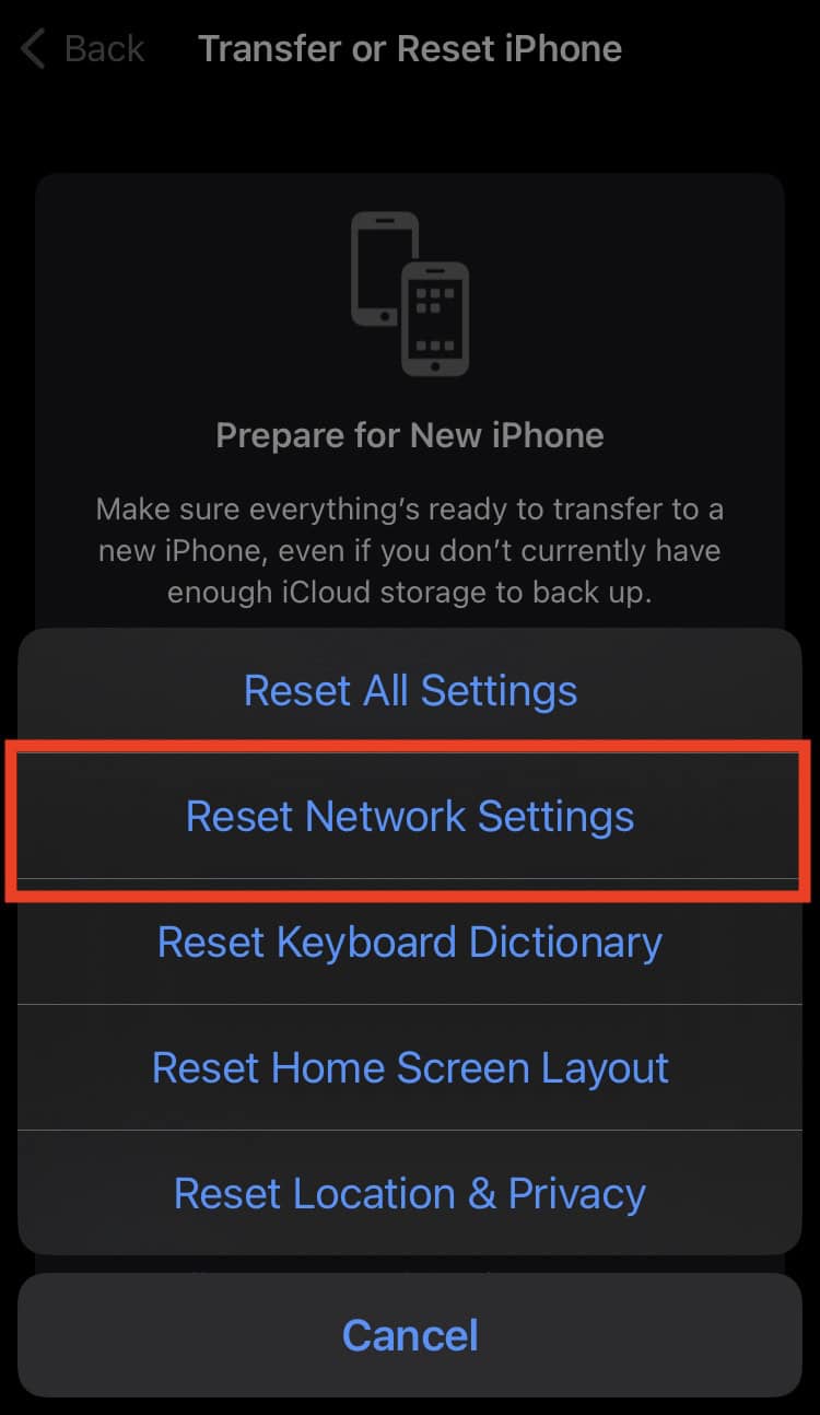 how to reset Network Settings on iPhone