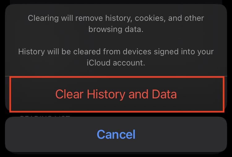 Safari clearing cache files on iPhone