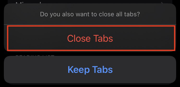 Safari close all tabs on iPhone