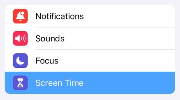 Select Screen Time in Your iOS/iPadOS Settings