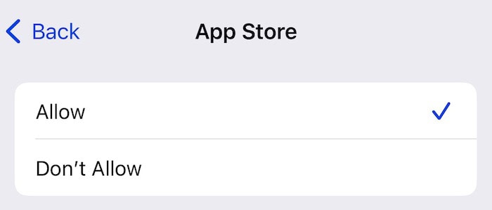 Set your App Store purchases to Allow iOS