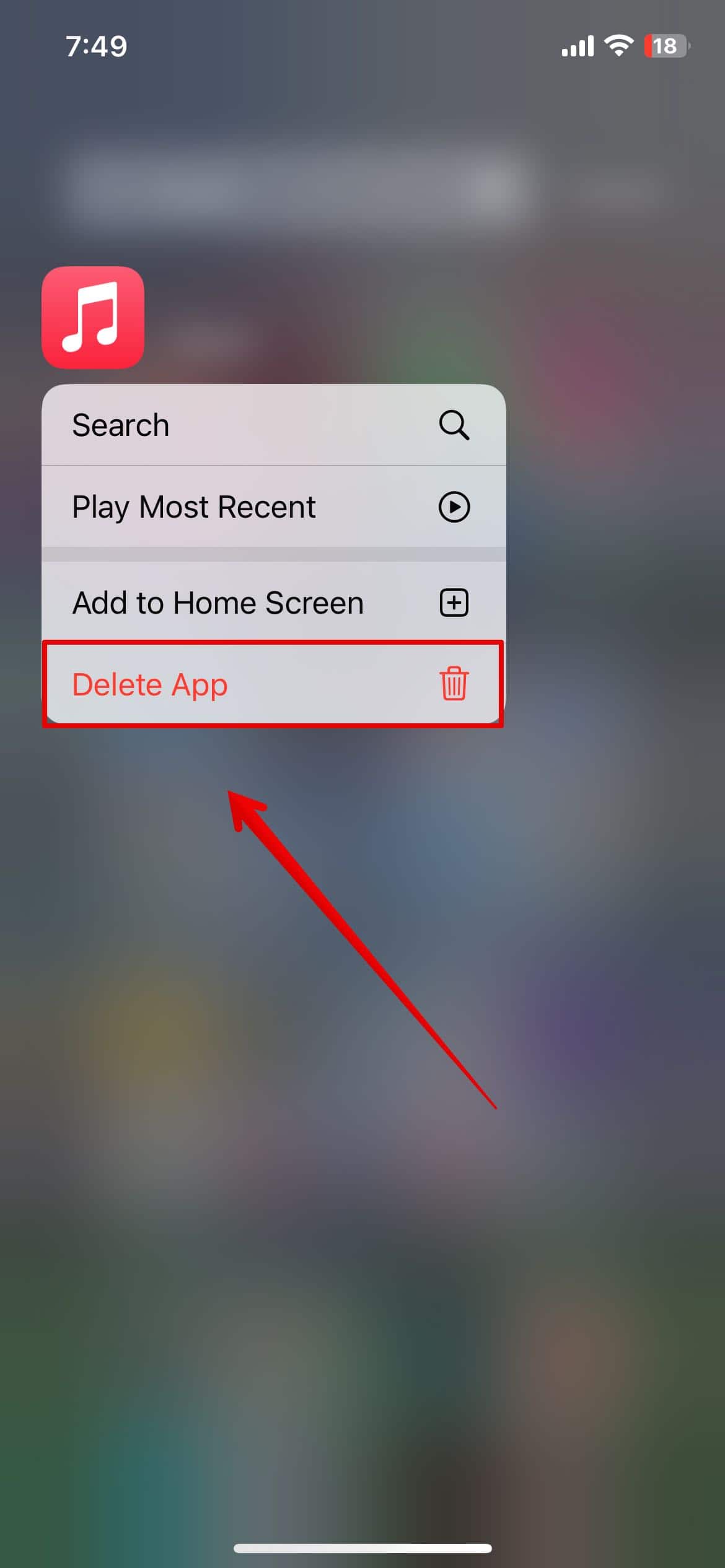 Tap on delete app