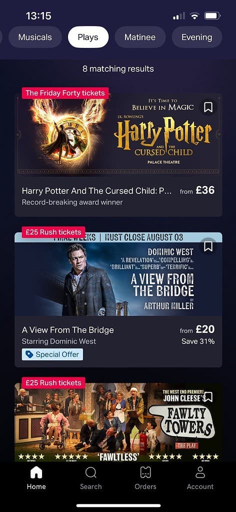 homescreen with harry potter and the cursed child