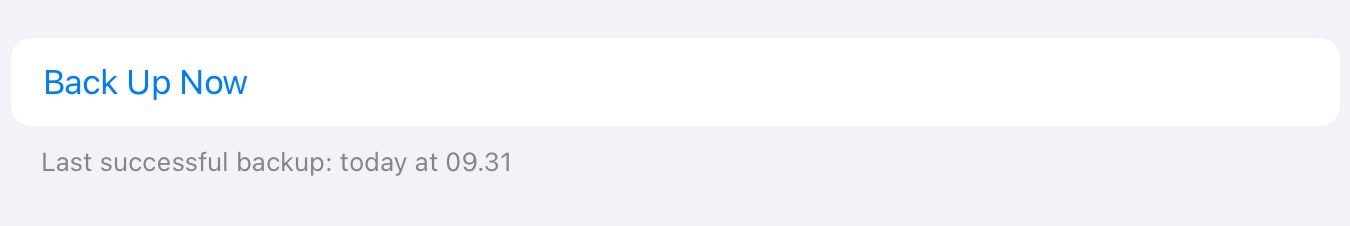 The Back Up Now Option on an iPad