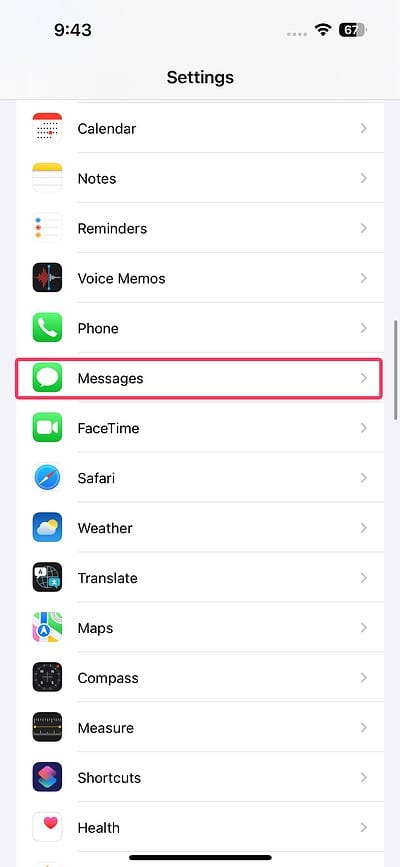 messages settings