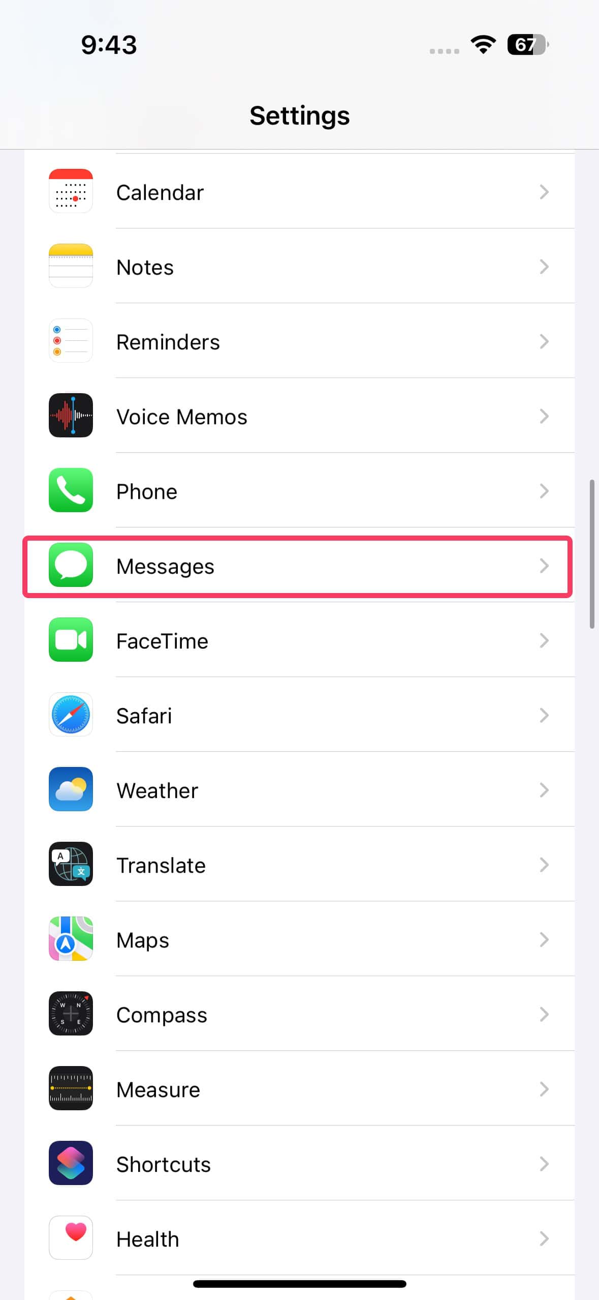 messages settings