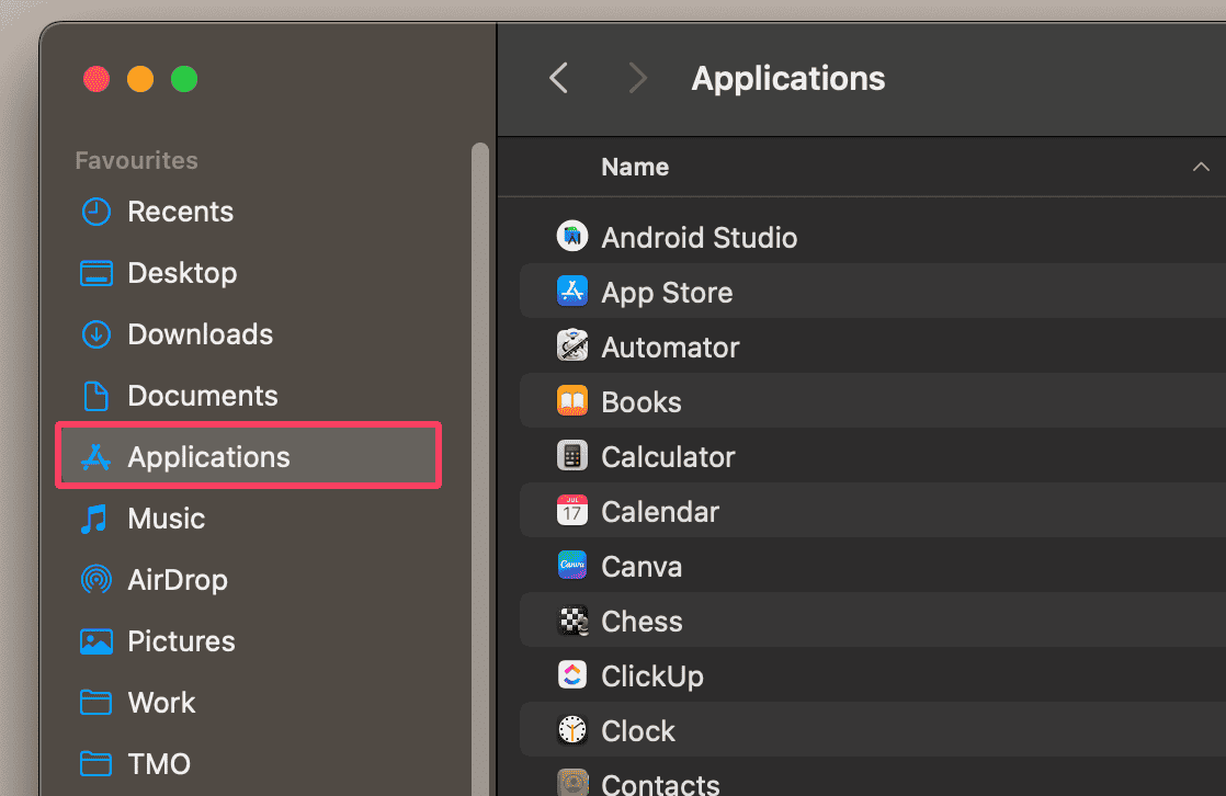 open application tab on mac