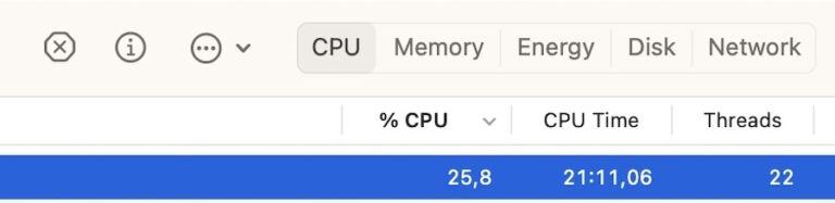 The CPU Tab in Activity Monitor