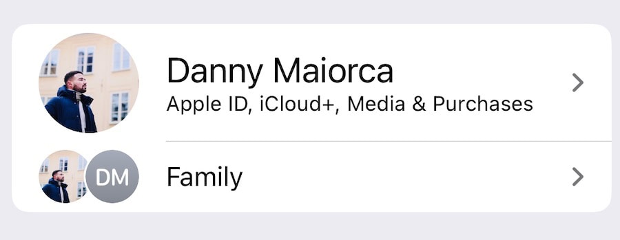 Select your Apple ID in your iPhone's settings