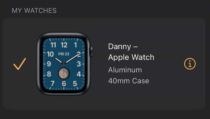 the apple watch information icon in the watch app