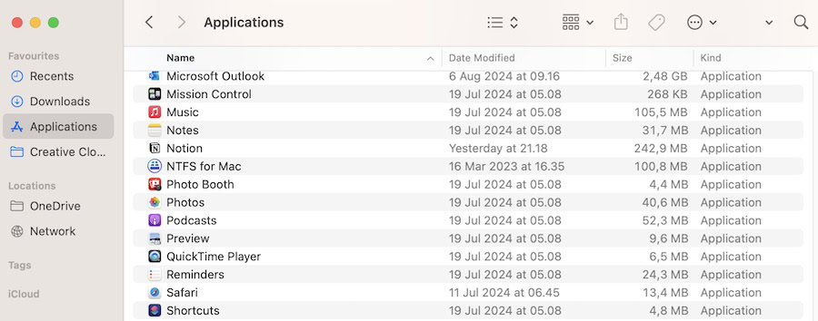 The Applications Folder in Finder