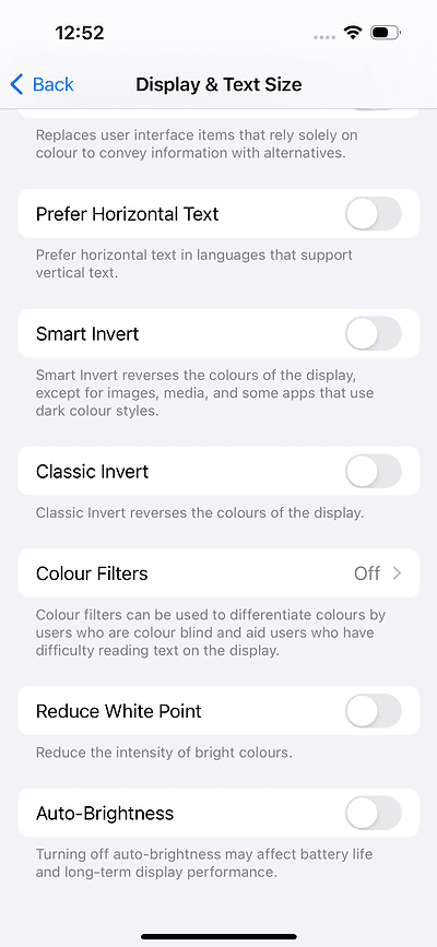 how to turn auto-brightness off on iOS