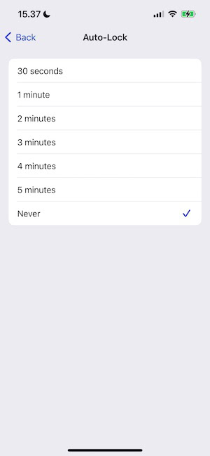 Auto-Lock Settings on an iPhone
