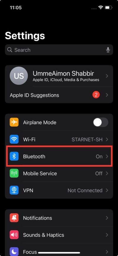 Bluetooth setting iPhone