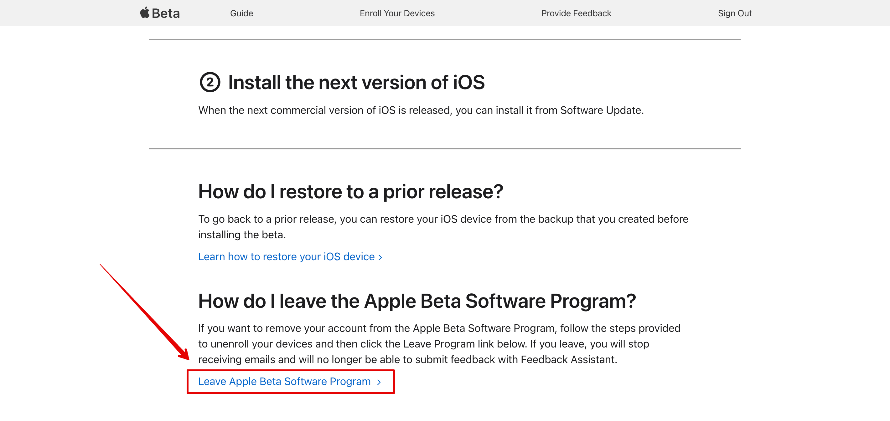 Click on leave apple beta program