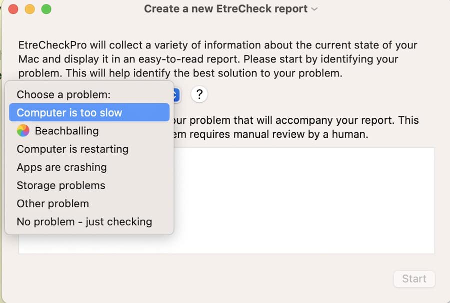 Create a new Etrecheck report