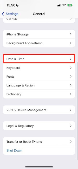 choose the date and time tab on your iphone