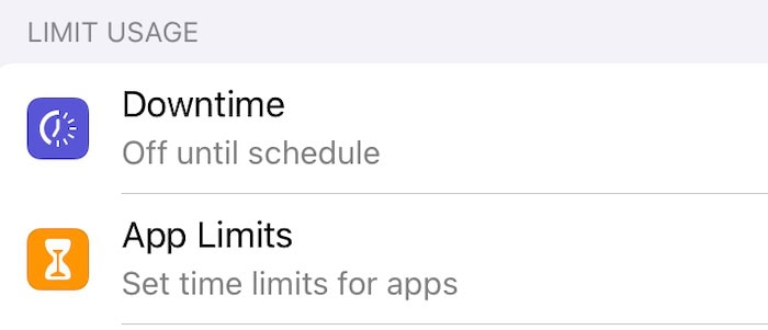 downtime settings in screen time