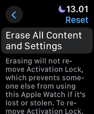 The option to erase your Apple Watch in your Settings app