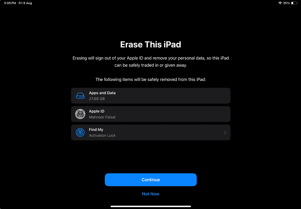 Erase iPad