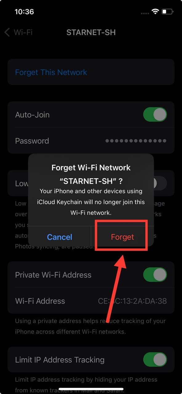 Forget network Wi-Fi setting iPhone