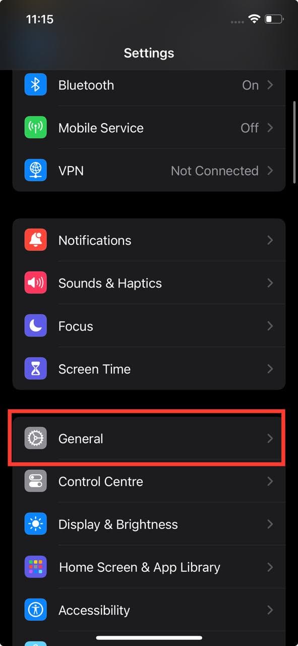 General settings iPhone