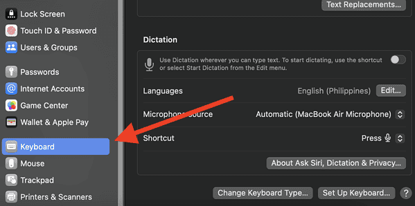 how to change keyboard language on mac