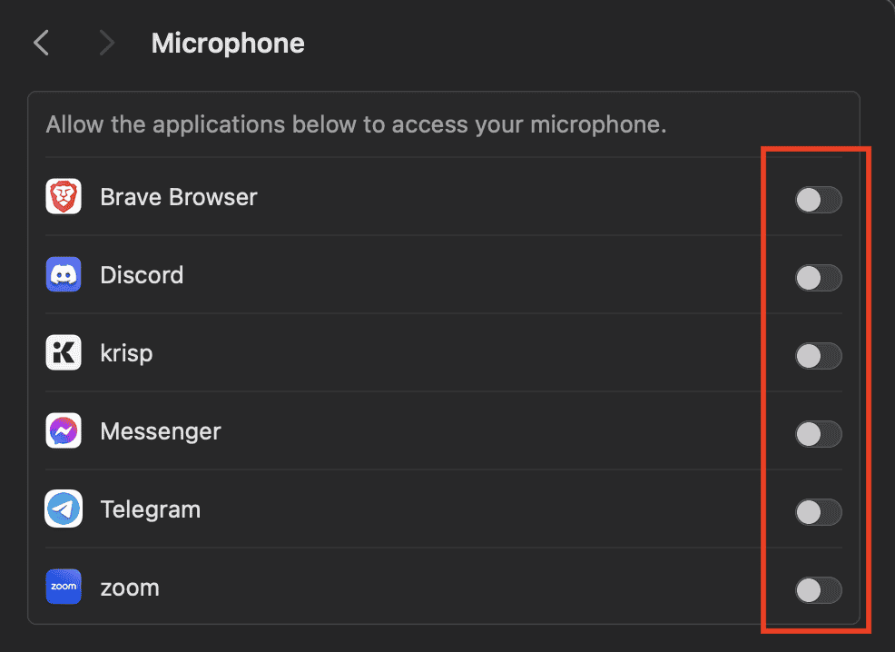 how to turn off microphone access from apps