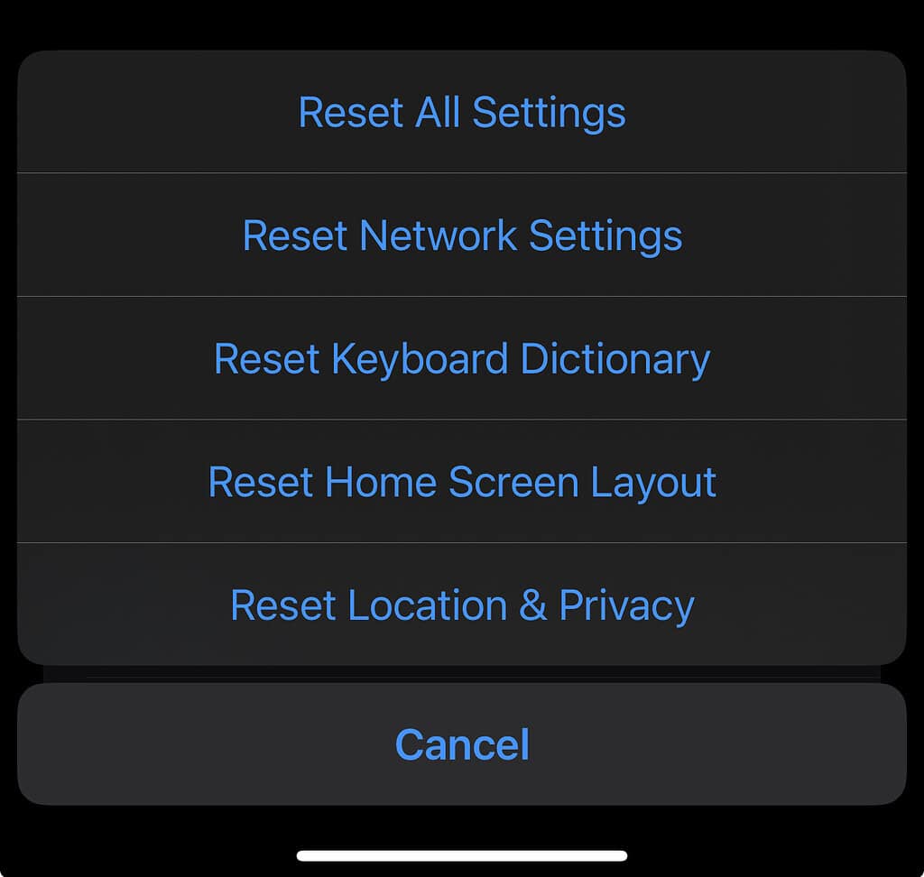 Reset All Settings option on iPhone