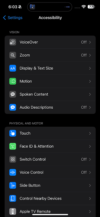 Accessibility settings on iPhone