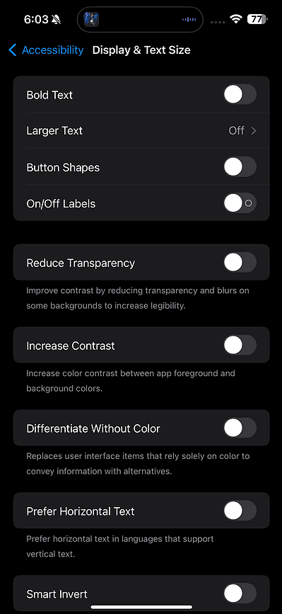 Display & Text size on iPhone