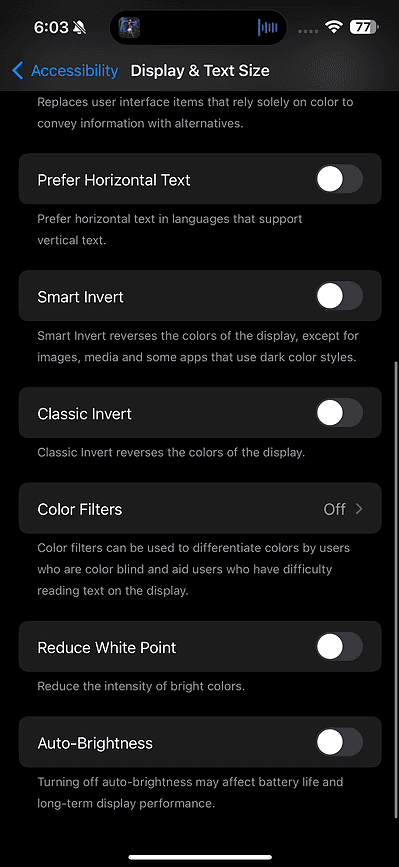 toggling off Auto-Brightness