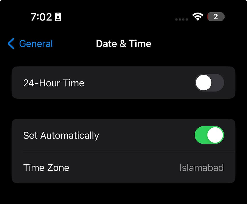 Date & Time settings on iPhone