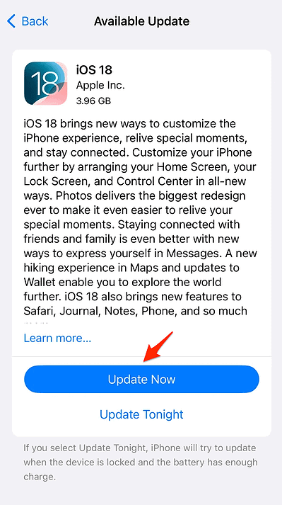 ios 18 update now