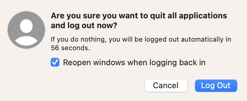 Confirm that you want to log out of your Mac user account