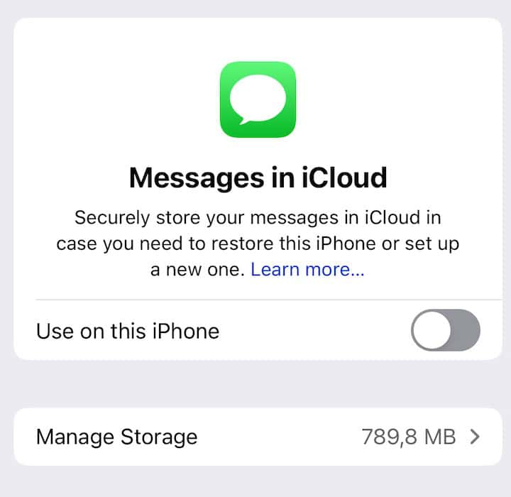 Manage Message Storage in iCloud Settings