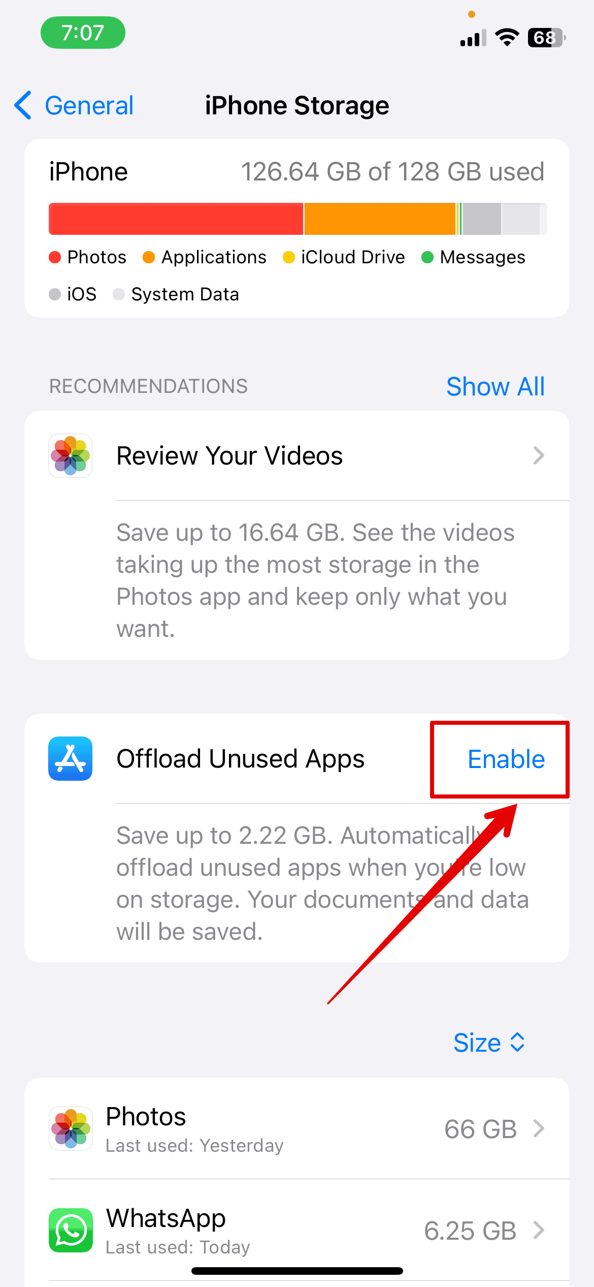 Offload unused apps