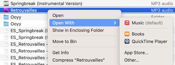 Open a song with Music in the Finder app